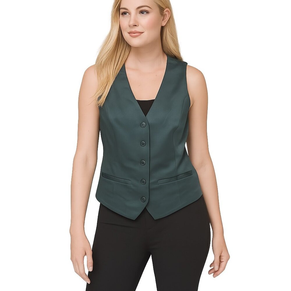 NWT White House Black Market Sleeveless Satin Vest Wintergreen 6